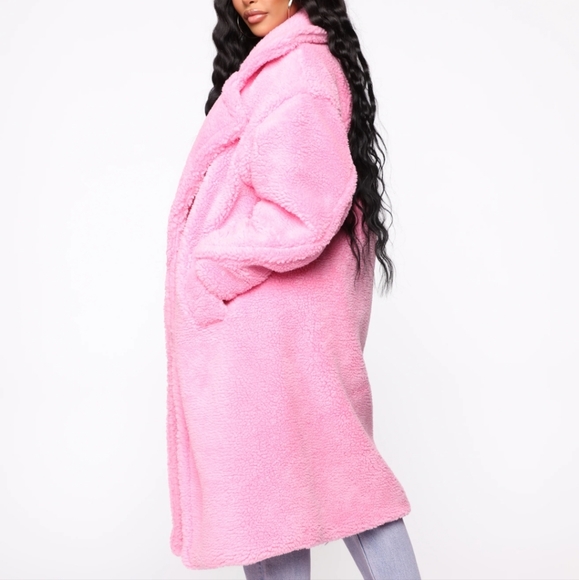Teddy Bear Faux Fur Coat - Pink - Size S/M - Picture 6 of 6